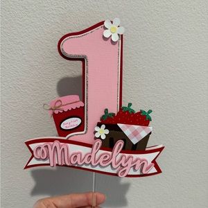 Berry first cake topper, Strawberry first birthday cake topper customizable